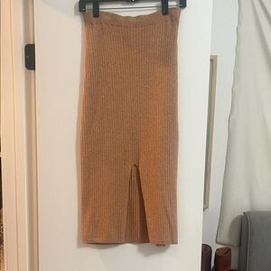Free People Tan Ribbed Pencil Skirt